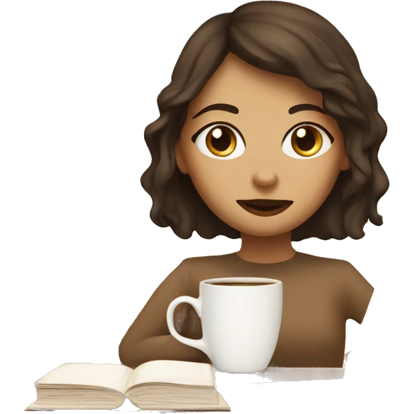 Half face of a girl behind the laptop. A a cup of coffee on the left side of the table. Books on the right side. in beige tones emoji