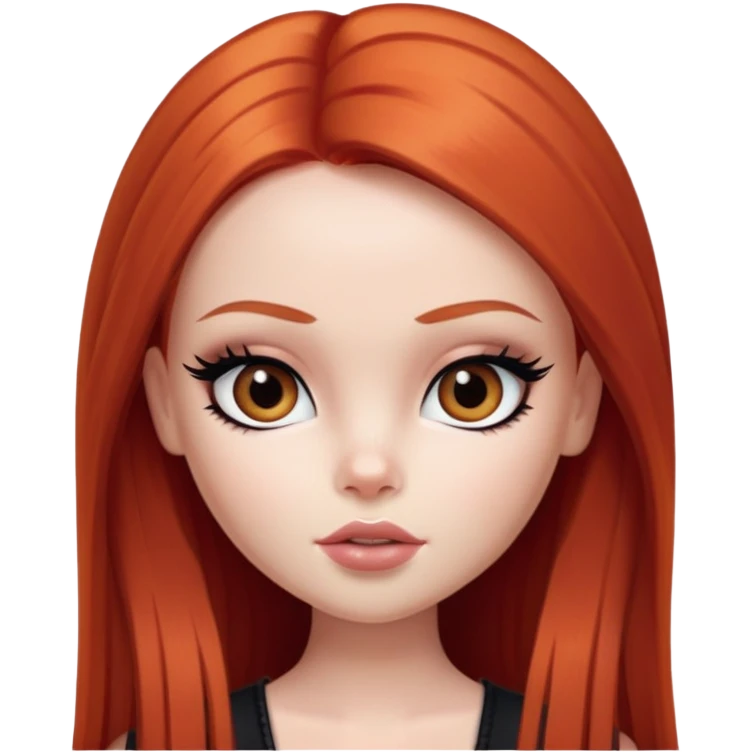 pretty bratz girl, long straight red hair, brown eyes, black eyeliner, pale skin emoji