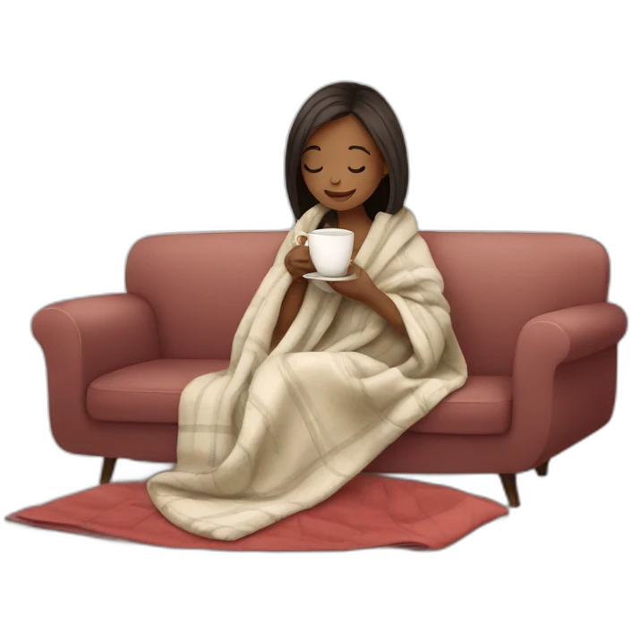 Girl drinking tea with blanket on emoji