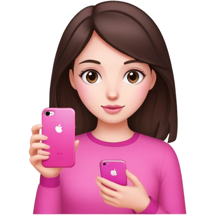 Brunette girl with a pink iPhone emoji