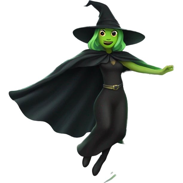 Flying green witch with black cape emoji