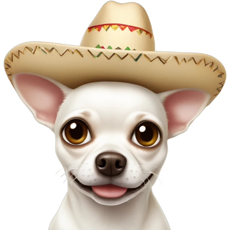 White chihuahua with dark brown spots wearing a sombrero emoji