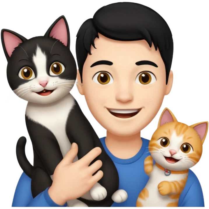 excited guy with a cat, black hair emoji
