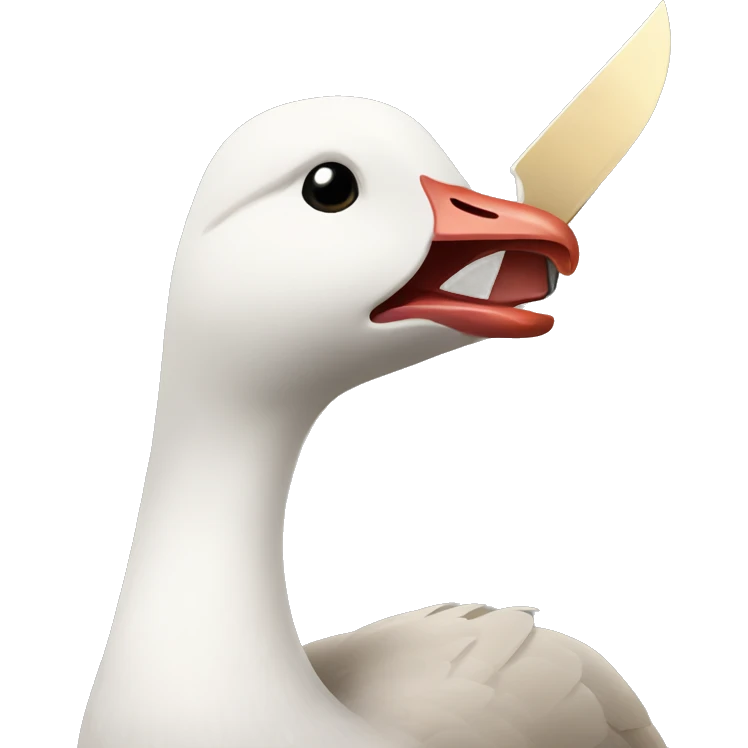 Goose holding a knife in its mouth emoji