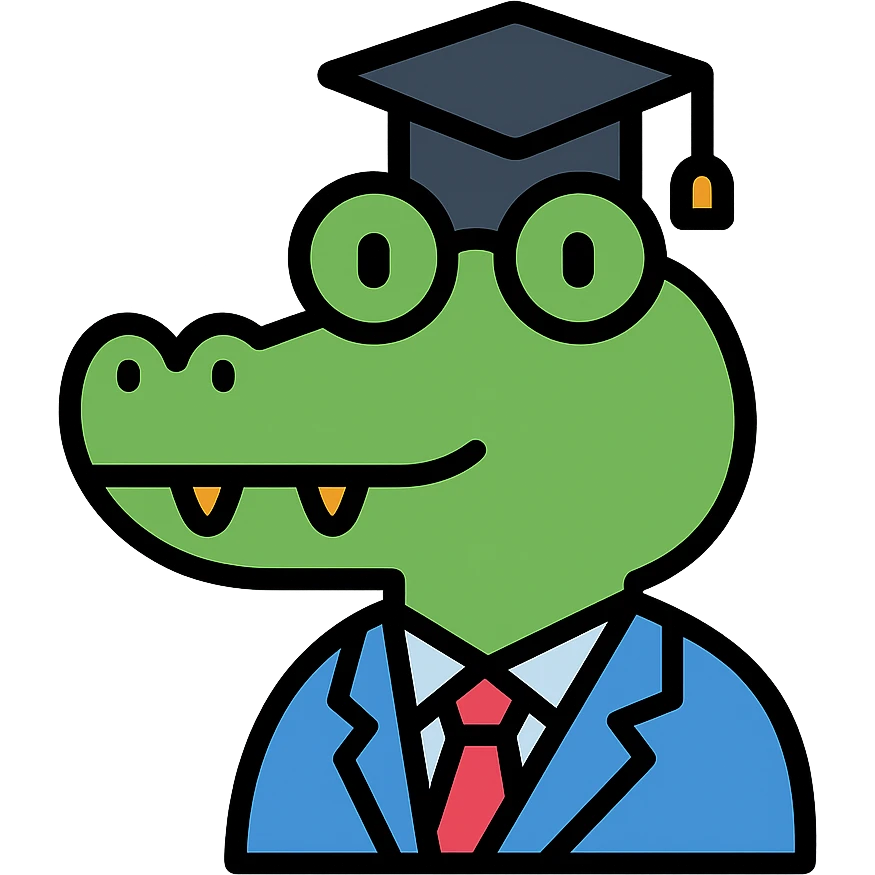 color outline icon of an alligator professor with glasses emoji
