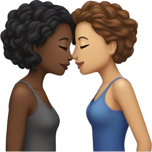 Lesbians kiss interracial couple emoji