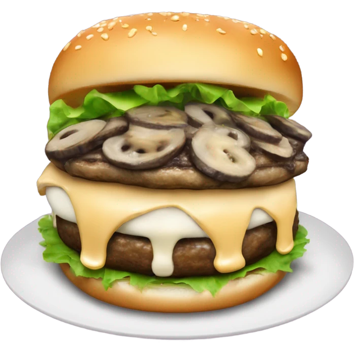 Burger with Swiss cheese, mushrooms, carmelized onions, and truffle aioli  emoji