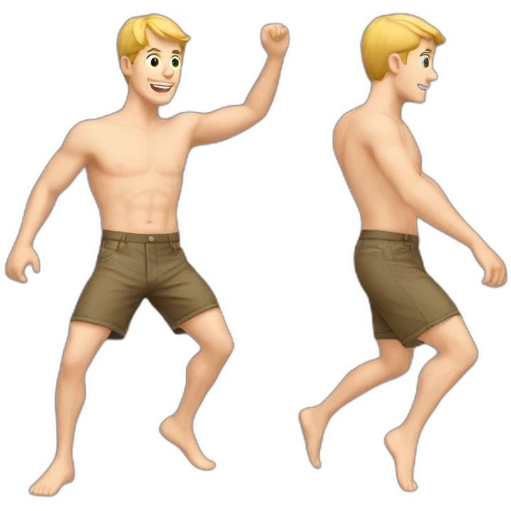 white man, cap and short shorts dancing emoji