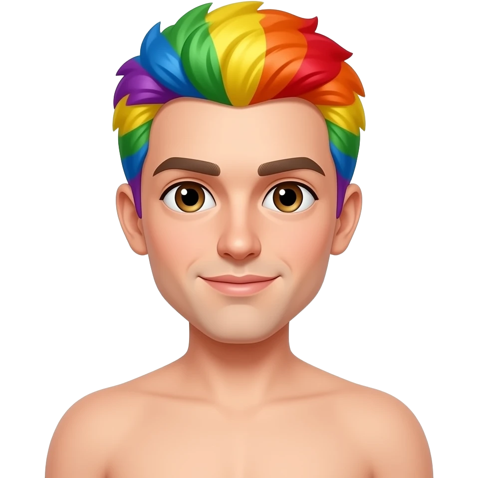 shirtless male with rainbow hair emoji