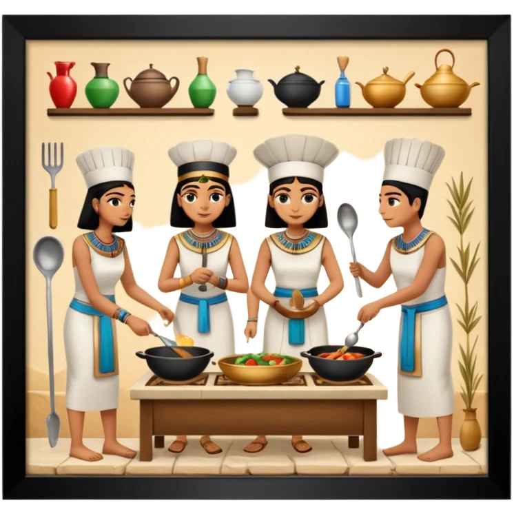 ancient Egyptian cooking scene in hieroglyphic style emoji