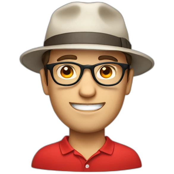 European guy with a hat, a red polo and glasses emoji