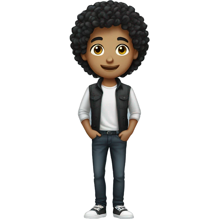 young man informal cloth tanned black curly hair emoji