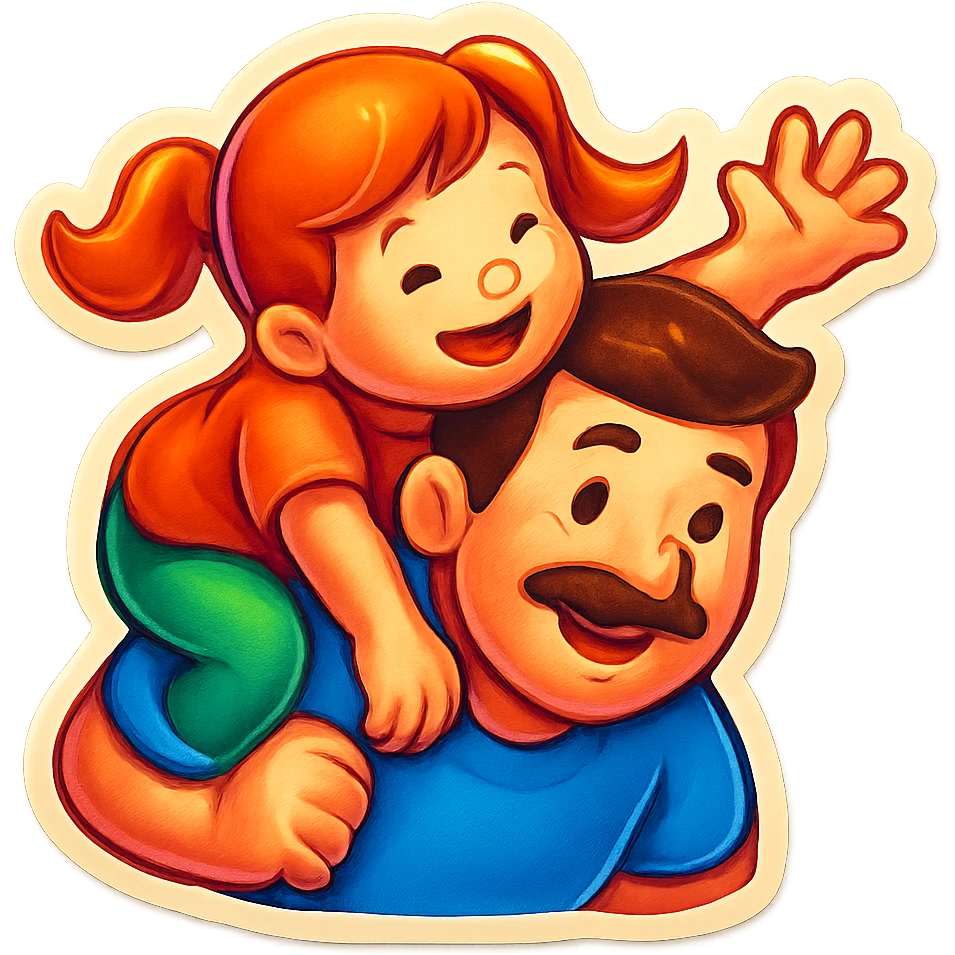 dad and daughter, sticker style, playful and heartwarming emoji