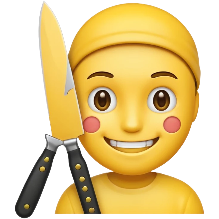 Yellow iPhone emoji holding knife with smile head only emoji