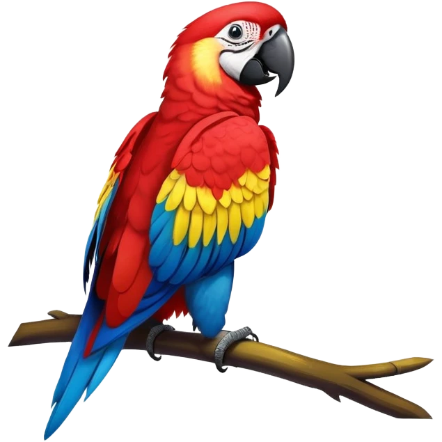 cinematic-macaw-realistic-full-body-standing-emoji,-vibrant-feathers-glowing-with-rich-reds,-blues,-and-yellows,-head-tilted-dramatically,-curved-black and white-beak-gleaming,-piercing-dark-eyes-exuding-confidence,-simplified-yet-realistic-focused emoji