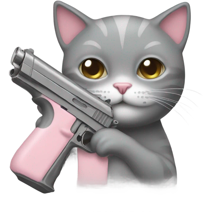 Grey cat with pale pink gun emoji