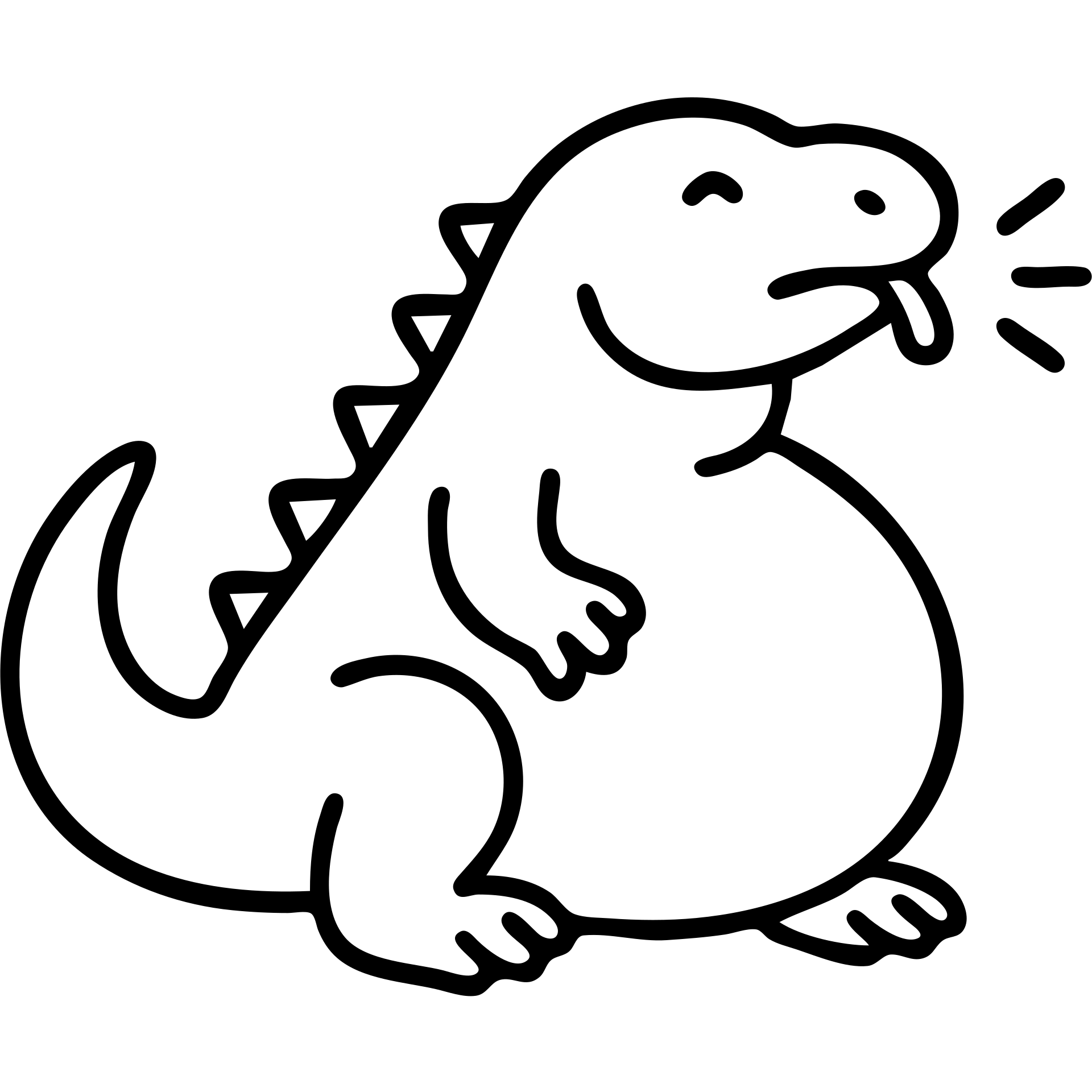 An outline of a chubby komodo dragon with motion lines indicating hiccups, oversized belly emoji