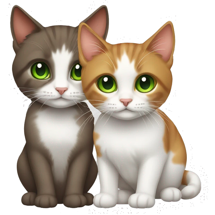 two cats, one with green eyes and short brown hair and another white and red with long hair emoji