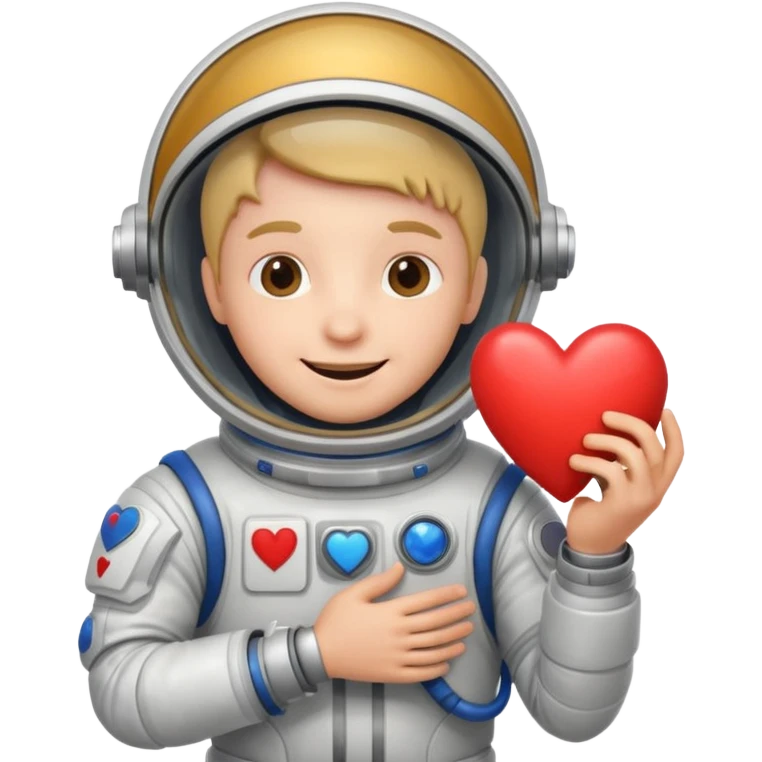 A happy spaceman holding a heart emoji