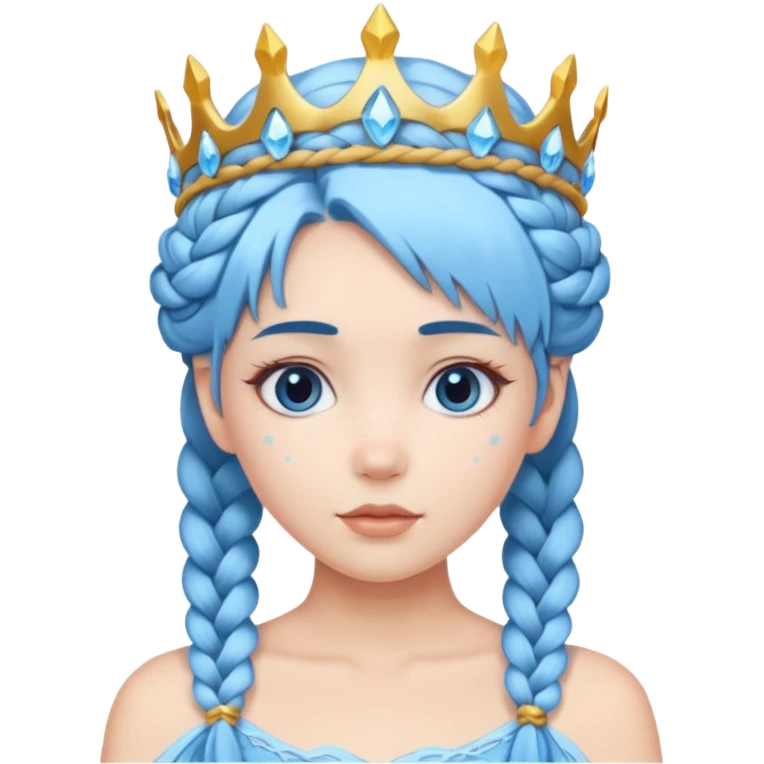 braided hair ice princess with ice crown, blue hair emoji
