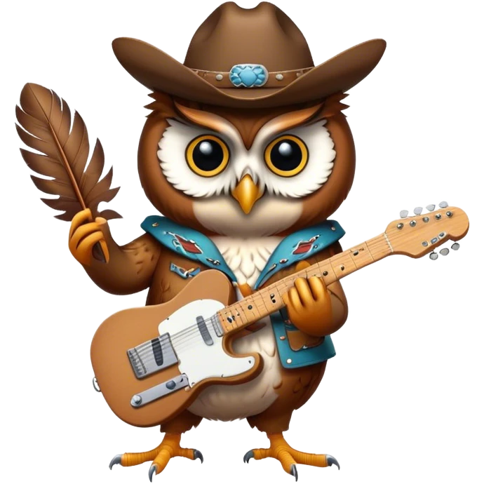 A cowboy owl playing a telecaster emoji