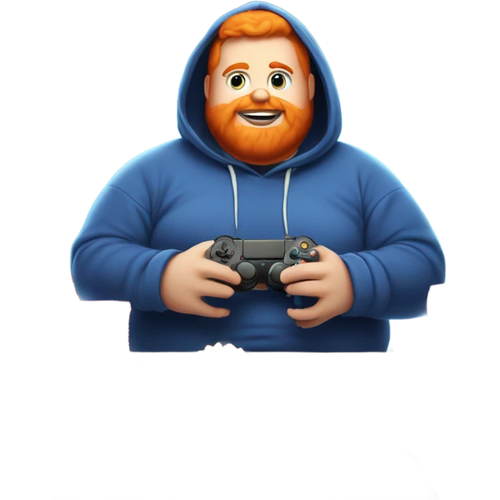 fat man with blue hoodie orange hair and beard that is the shape of the universe that plays games and eats alot of emoji