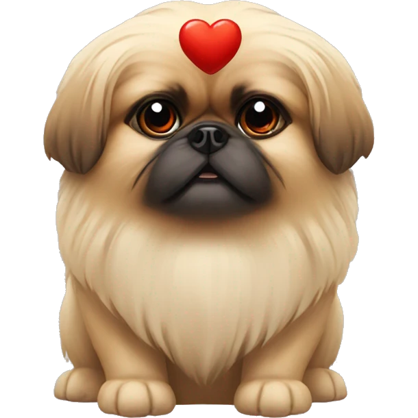 Pekingese dog with a little red heart emoji