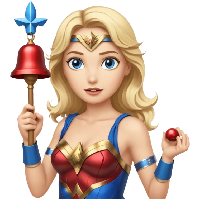 Blonde blue eyes Wonder Woman holding bell and baton emoji