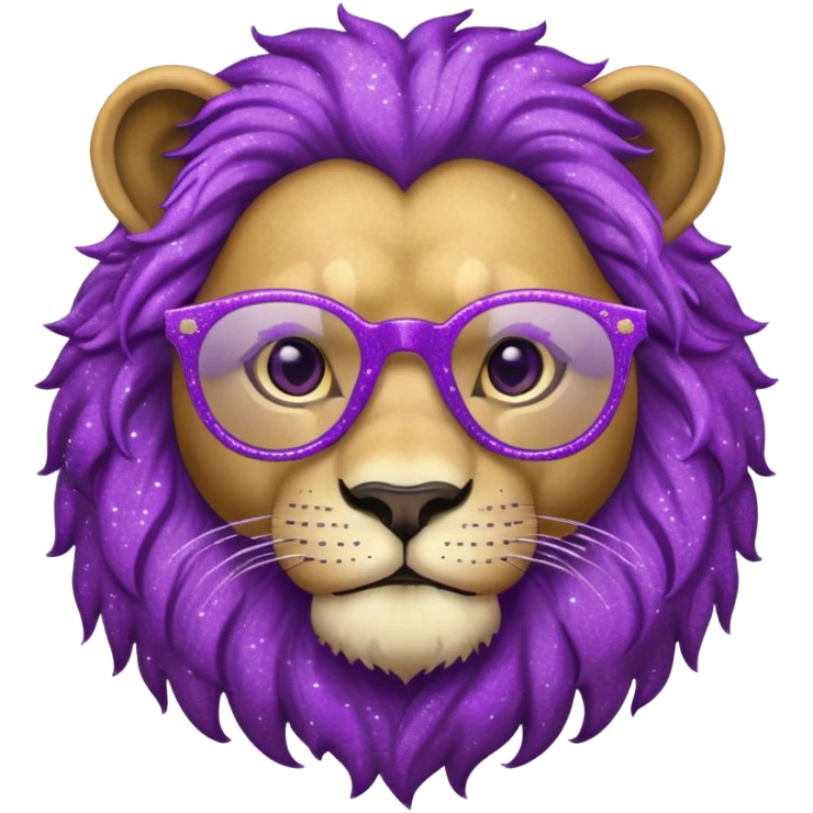 Leão adulto com oculos roxo com glitter emoji