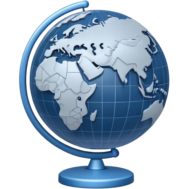 Minimal 3D emoji style globe combined with stock market chart, global financial market icon, clean professional look, neutral blue and gray tones, simple shading, transparent background, modern design, no flags, no text emoji