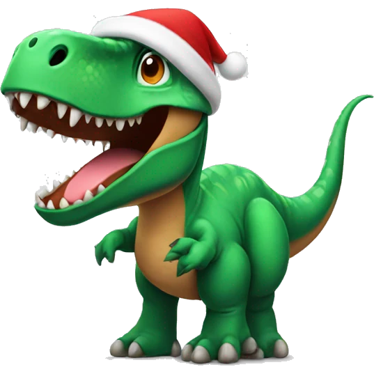 Dinosaur with a Christmas hat emoji
