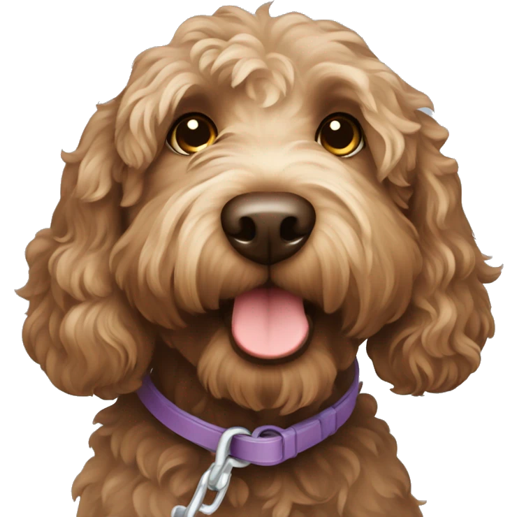 Brown labradoodle dog with leash  emoji