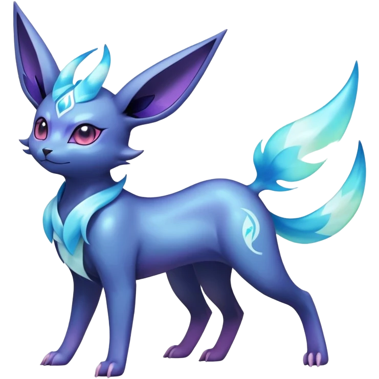 Shiny Exotic Badass Ethereal Royal Mysterious Gothic Noibat-Glaceon-Espeon-Umbreon-Sylveon-Pokémon-Fakémon-hybrid-creature (full body) with horns emoji