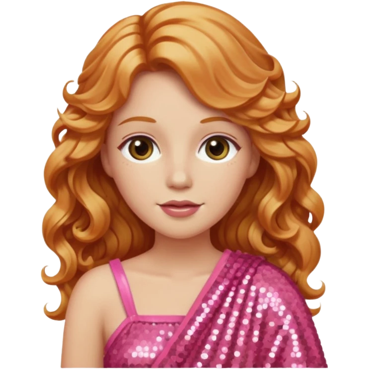 Venus, Goddess of  from Roman Deities with long strawberry blonde wavy hair, pink sequin toga emoji
