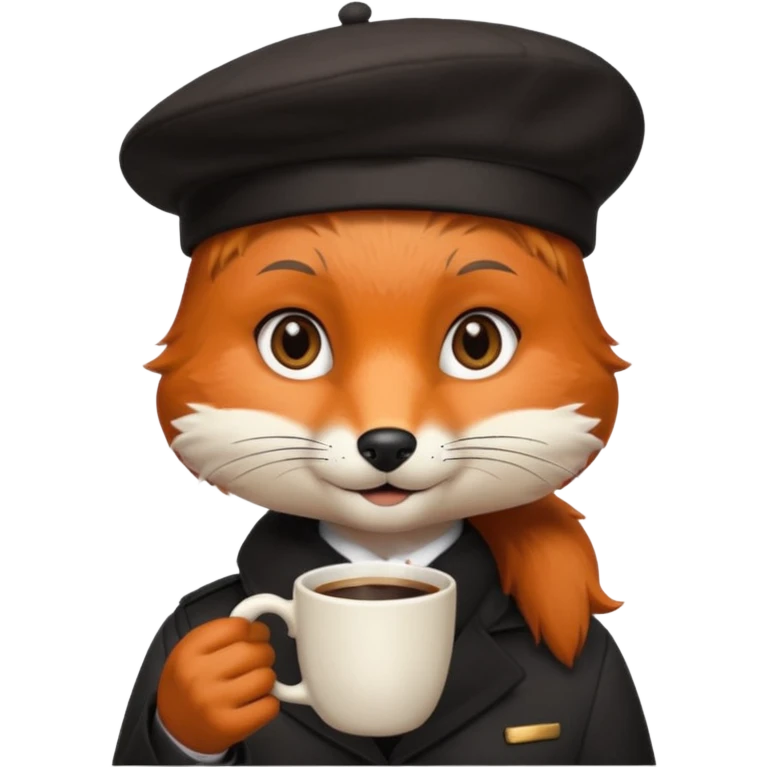 Fox in beret holding coffee cup emoji
