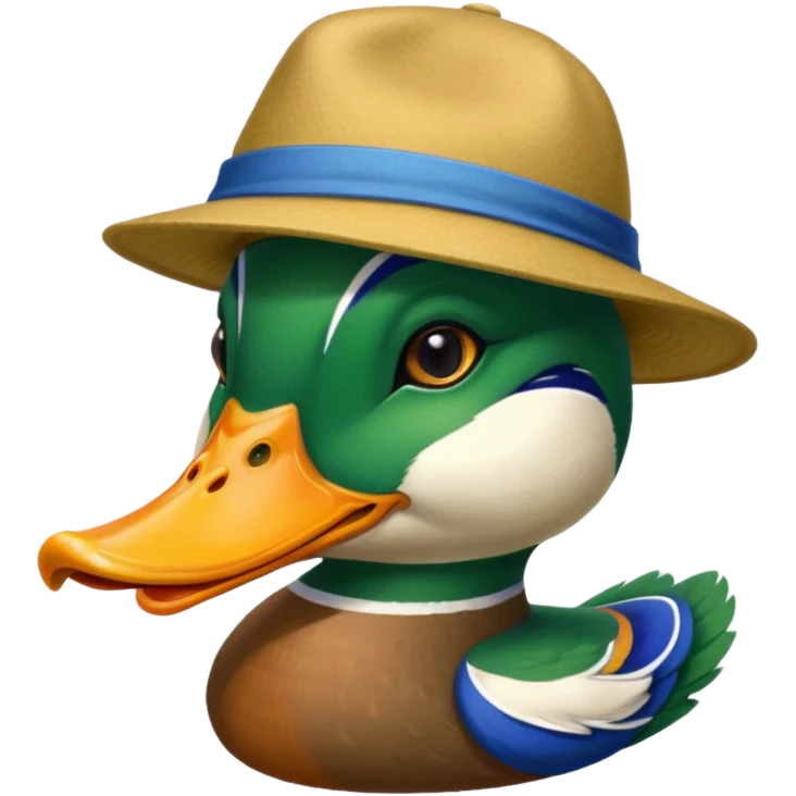 Create a mallard head which has a hat
 emoji