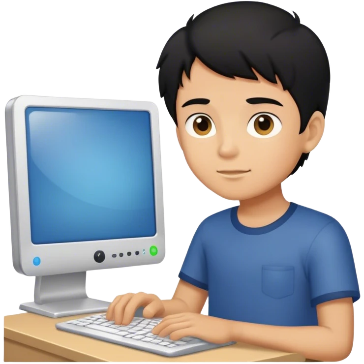 Black haired boy using pc emoji