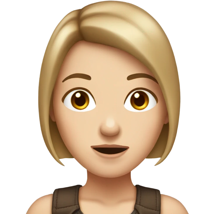 white girl with brown bob-cut hair, biting her mouth emoji