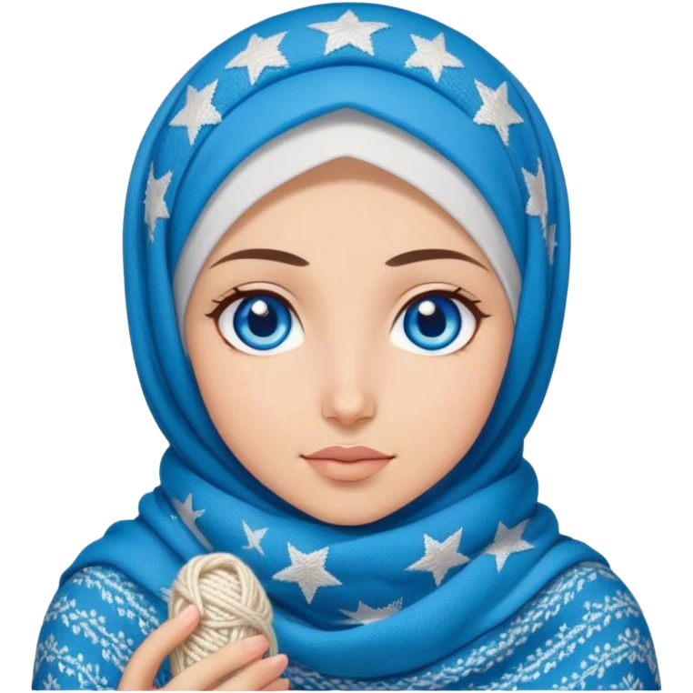 Turkish beautiful finish Konya girl blue eyes with starry hijab does knitting  emoji
