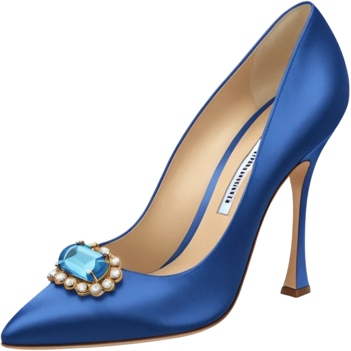 manolo blahink one pair 90's satin pump with jewellry at front blue emoji