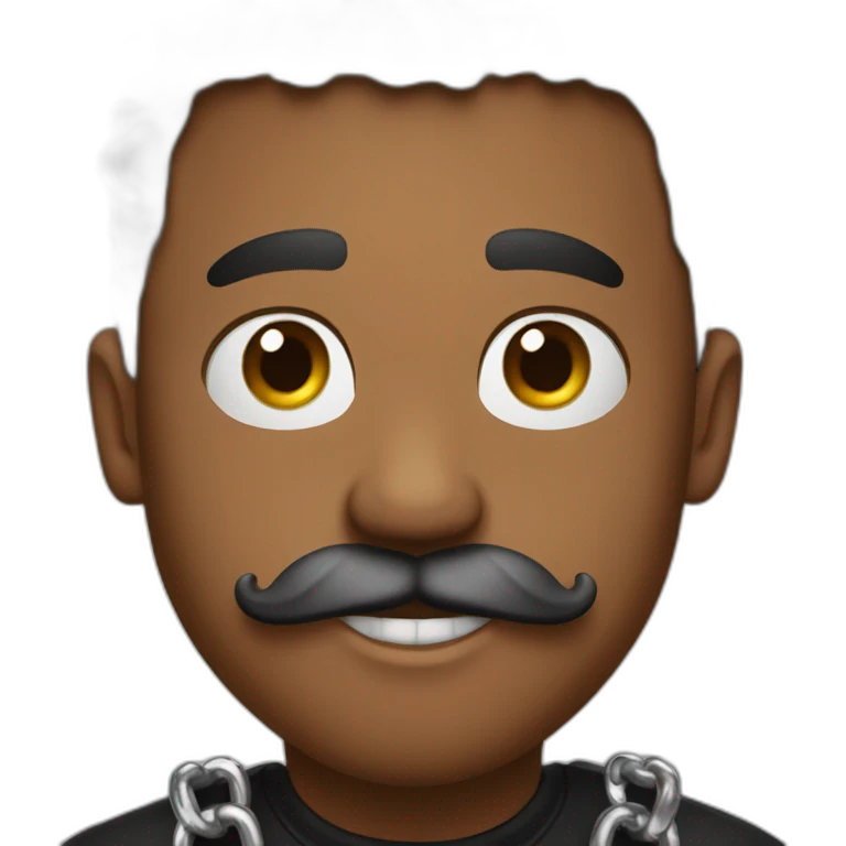 Brown skin with a fine moustache buck teeth waves a black t-shirt and a silver chain emoji