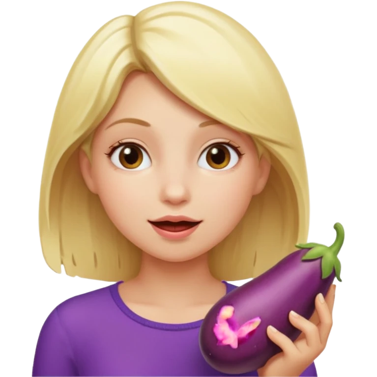 blonde girl eating eggplant emoji
