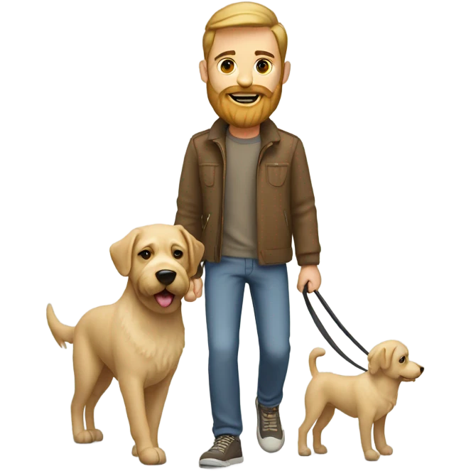 Bearded man taking his short hair beige dog for a walk  emoji