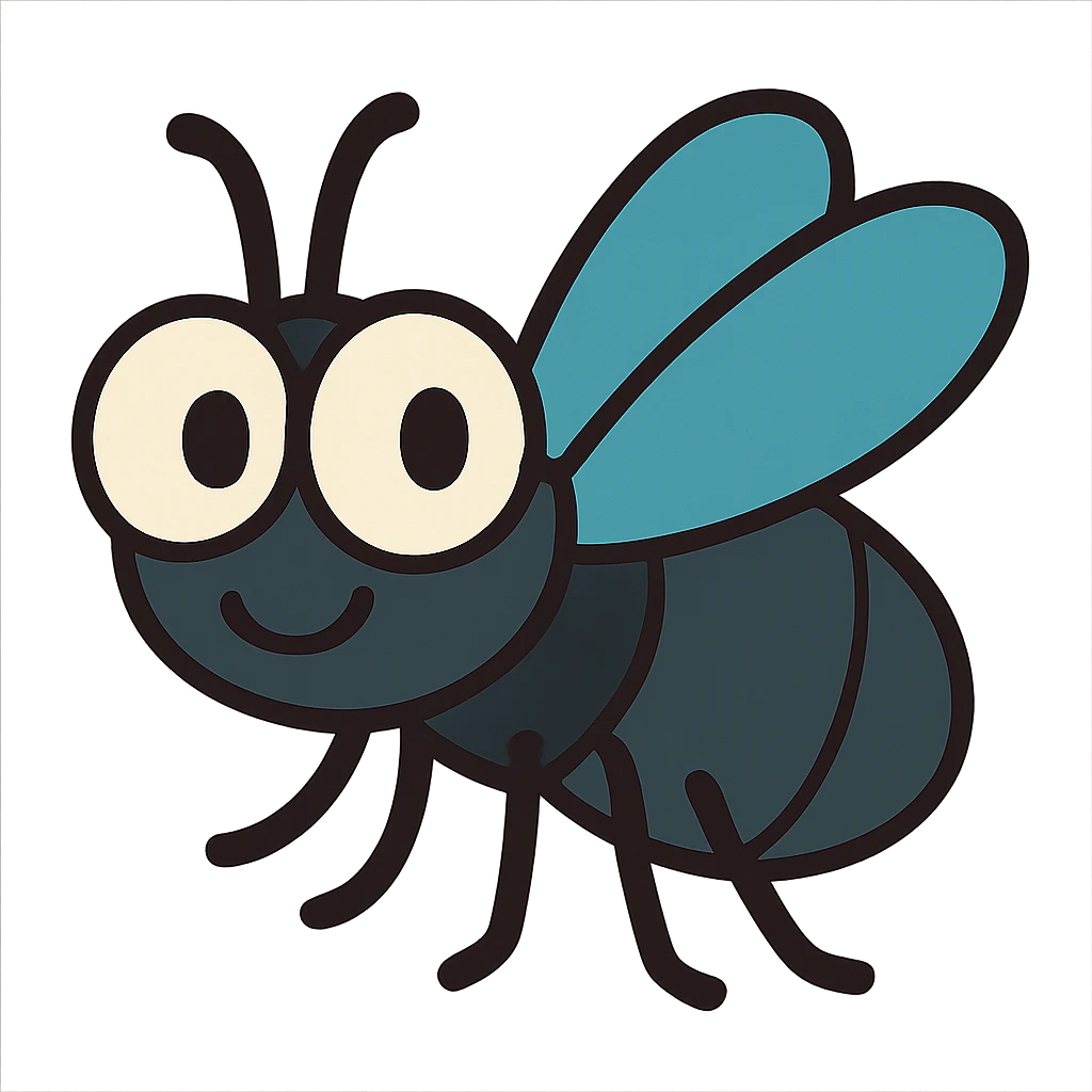 fly, cartoon style, friendly look emoji