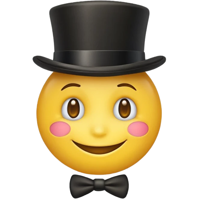A yellow emoji with a top hat on😀 emoji