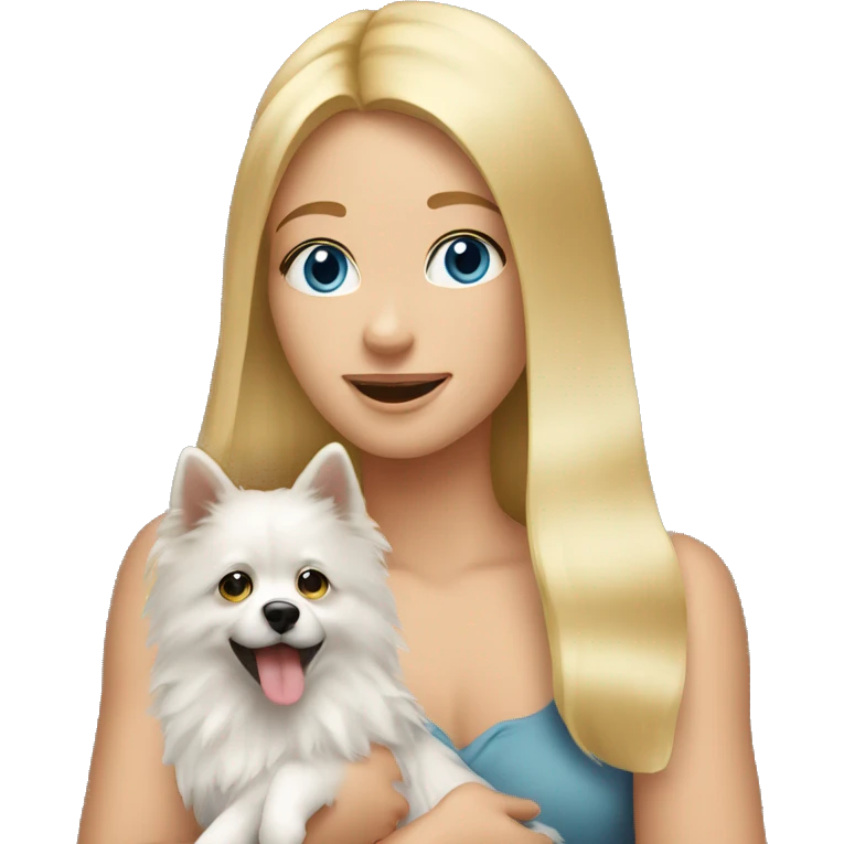 Blonde girl blue eyes holding spitz  emoji