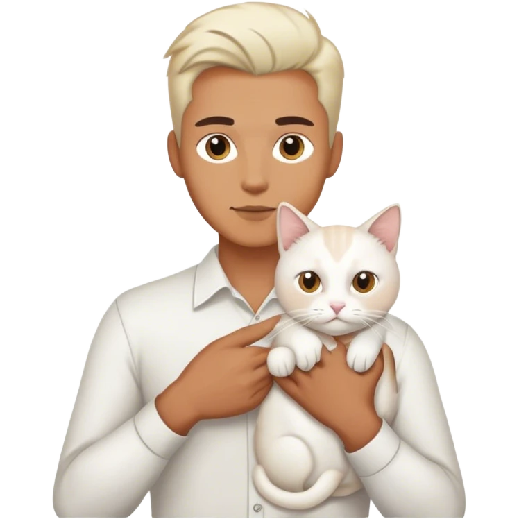 A man with slick hair holding a white cat emoji