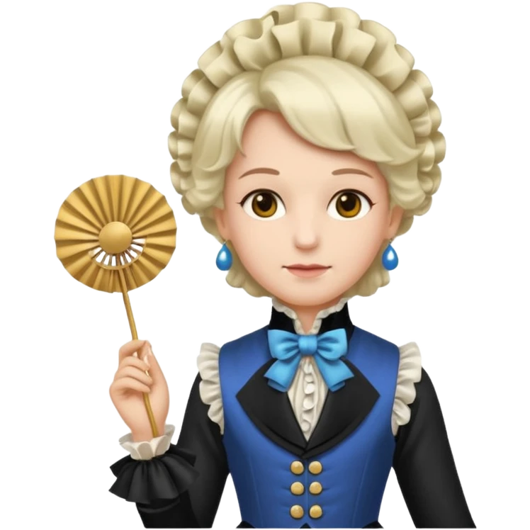 An emoji portrait of a French aristocrat. He wears a powdered wig and a silk waistcoat with a ruffled jabot. His expression is poised and refined, and he holds a fan. emoji