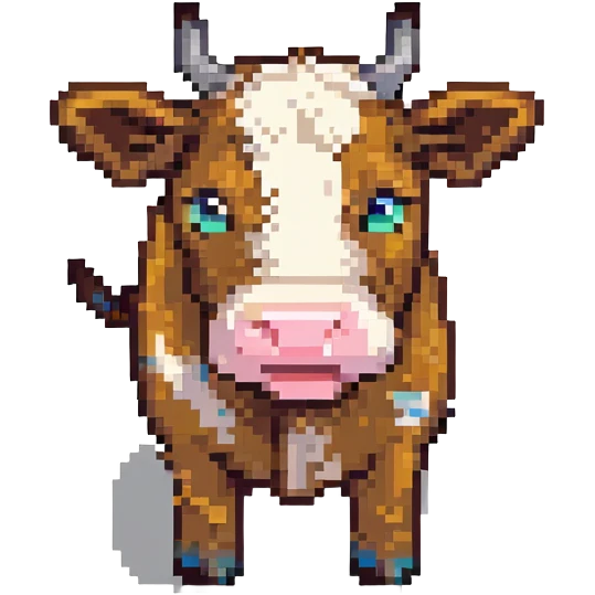 extremely blocky ultra-minimal pixel art Minecraft cow emoji with only 2 or 3 large square pixels, bright playful colors, childish and cute emoji