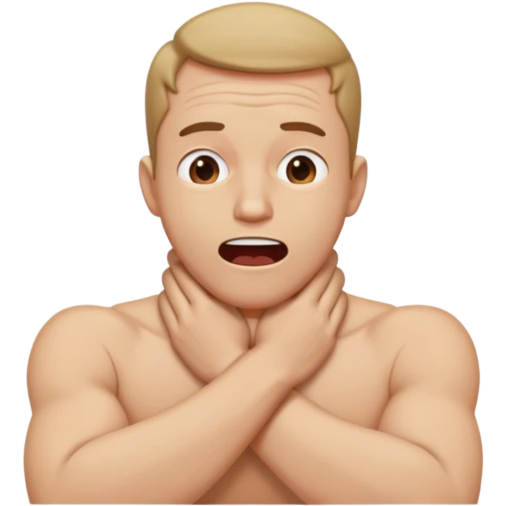 Man with arms crossed and hands around neck choking himself with mouth open  emoji